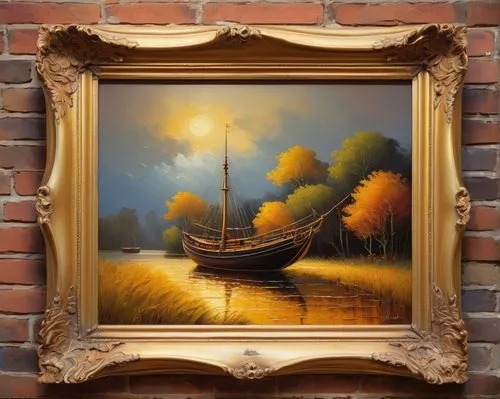 boat landscape,wooden boat,wooden frame,sailing ship,wooden boats,wood frame,sea sailing ship,round autumn frame,sailing-boat,fall picture frame,sailing boat,copper frame,art painting,autumn frame,autumn landscape,decorative frame,oil painting on canvas,golden frame,sailing ships,sail ship,Art,Artistic Painting,Artistic Painting 33