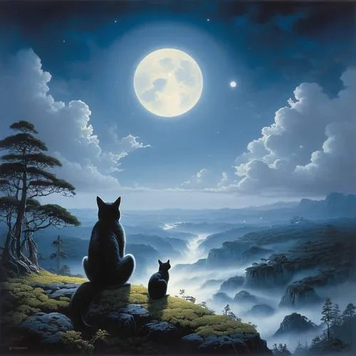 moon and star background,moonlit night,skyclan,fantasy picture,moon and star,moon night,blue moon,moonlight,starclan,the moon and the stars,full moon,moonsorrow,moonbeams,moonan,thunderclan,wolpaw,howling wolf,nacht,sun and moon,two wolves,Conceptual Art,Fantasy,Fantasy 29