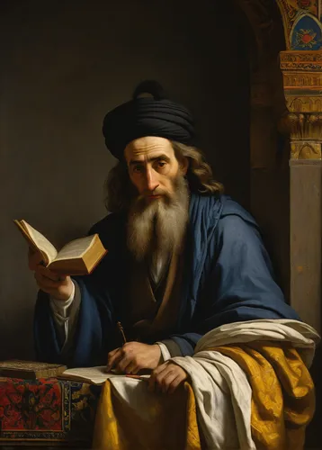 scholar,leonardo devinci,persian poet,torah,rabbi,abraham,euclid,leonardo da vinci,pythagoras,ibn tulun,the abbot of olib,child with a book,saint paul,middle eastern monk,bibliology,saint peter,prayer book,saint mark,dornodo,amethist,Art,Classical Oil Painting,Classical Oil Painting 07