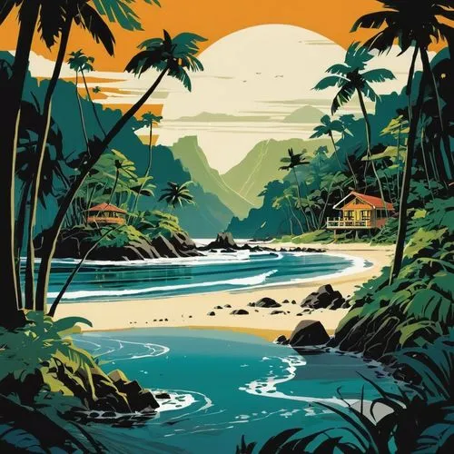 hawai,kalalau,south pacific,kauai,kahana,travel poster,Illustration,American Style,American Style 09