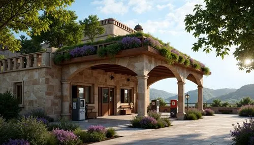 render,sansar,flower booth,pergola,3d rendering,theed,mountain settlement,flower shop,naboo,gazebo,dorne,country estate,celsus library,provence,rivendell,house in the mountains,villa balbianello,lefay,provencal,winery