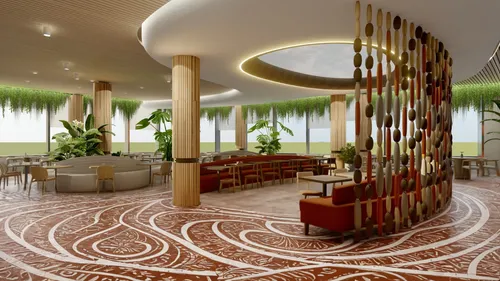 hotel lobby,3d rendering,eco hotel,pan pacific hotel,lobby,oria hotel,hotel riviera,largest hotel in dubai,interior decoration,hotel hall,patterned wood decoration,luxury hotel,hyatt hotel,golf hotel,breakfast room,jumeirah beach hotel,render,interior modern design,seating area,iberostar