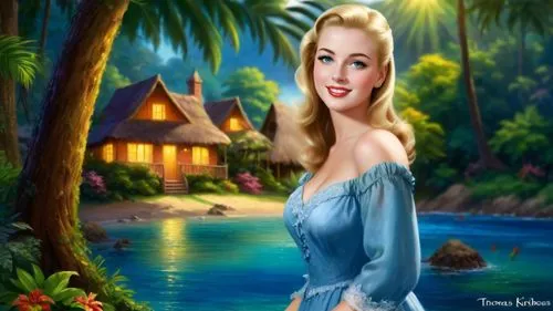 connie stevens - female,maureen o'hara - female,mamie van doren,olivia de havilland,marilyn monroe,capucine,blue hawaii,marylyn monroe - female,hawaiiana,the blonde in the river,landscape background,mermaid background,south pacific,marylin monroe,world digital painting,ann margaret,retro pin up girl,southern belle,marilynne,fantasy picture