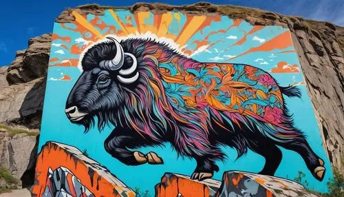 bighorn ram,feral goat,bighorn,mountain sheep,albuquerque,wild sheep,painted horse,anglo-nubian goat,muskox,colorful horse,buffalo,goat-antelope,black-brown mountain sheep,north american wild sheep,bighorn sheep,barbary sheep,mural,big horn sheep,goat mountain,mountain goat,Conceptual Art,Graffiti Art,Graffiti Art 07