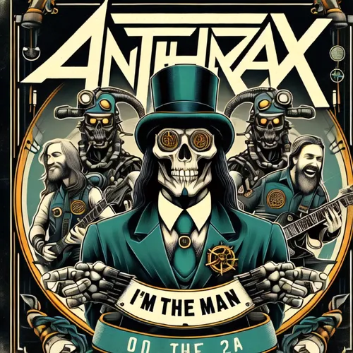 an art print depicting band anttrax and the man in green,antix,antimafia,andrx,antiporter,afanasy,mandrax