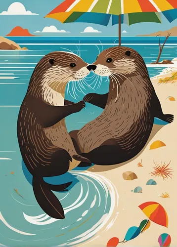 A playful and affectionate gay otter enjoys a sunny beach day with his partner.,otters,sea otter,north american river otter,otter,sea lions,marine mammals,beavers,sea mammals,otter baby,seals,coypu,wh