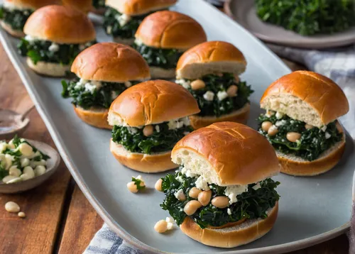 Vegetarian Mealball Sliders with Kale, White Beans & Feta-9090,spinach dumplings,creamed spinach,spanakopita,bread rolls,cress bread,pretzel rolls,bread eggs,herring roll,pandesal,gremolata,savory bis