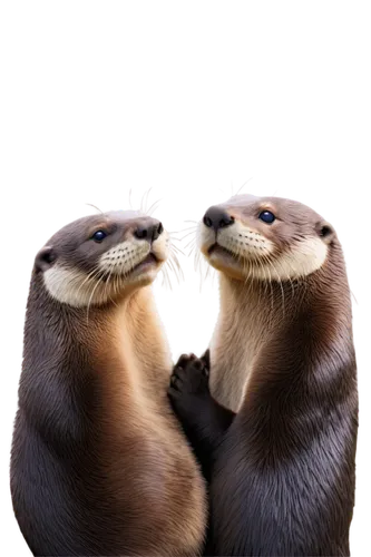 River otters, two, cuddling, lying down, furry bodies, soft belly, paws entwined, whiskers touching, noses close, adorable expressions, warm lighting, shallow depth of field, pastel color tone, intima