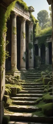 artemis temple,doric columns,ancient city,labyrinthian,pillars,greek temple,terraced,colonnaded,ancient buildings,ancient house,panagora,ancients,the ancient world,the ruins of the,peristyle,walhalla,jardiniere,colonnades,vindolanda,roman ruins,Illustration,Abstract Fantasy,Abstract Fantasy 20