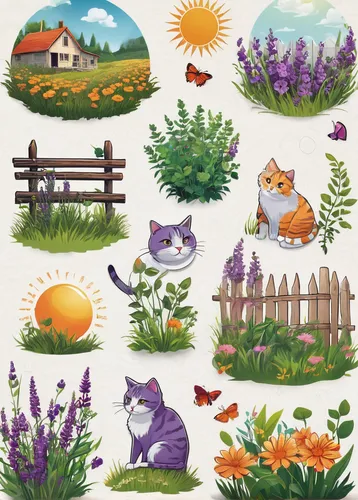 animal stickers,springtime background,spring background,farm background,round animals,kawaii animal patch,houses clipart,farm animals,flower cat,cattles,small animals,cat drawings,vintage cats,farm set,scrapbook clip art,kawaii animal patches,illustrations,vegetables landscape,cat vector,children's background,Unique,Design,Sticker