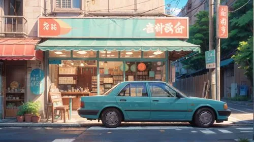 daihatsu,watercolor tea shop,autobianchi,shakotan,small car,street cafe,subiakto,tourenwagen,isuzuki,datsun,udon,motomachi,okuyama,bamboo car,crx,tsuzuki,nogaideli,suzuki,suzukis,photorealism