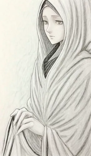 cloak,abaya,girl in cloth,graphite,suit of the snow maiden,imperial coat,woman of straw,blanket,hooded,pencil color,mukimono,pencil and paper,the snow queen,sadu,praying woman,old woman,white rose sno