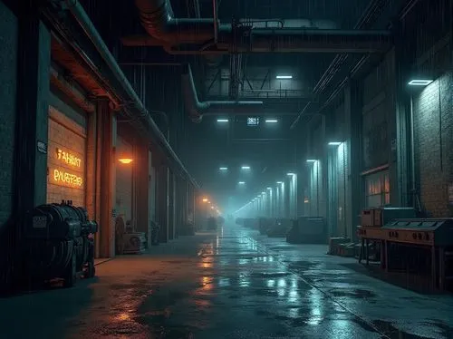 alleyway,alley,bladerunner,alleyways,industrial hall,empty factory,fabrik,old linden alley,warehouse,warehouses,penumbra,night scene,industrial,blind alley,sidestreet,urban,noir,environments,alleycat,rescue alley,Photography,General,Realistic