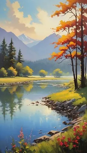 autumn landscape,landscape background,river landscape,fall landscape,salt meadow landscape,japan landscape,nature landscape,meadow landscape,mountain landscape,mountain scene,painting technique,forest landscape,landscape nature,coastal landscape,autumn mountains,oil painting on canvas,beautiful landscape,oil painting,autumn scenery,natural landscape,Illustration,Vector,Vector 04