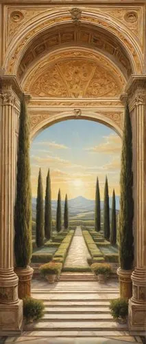 pergola,archways,secret garden of venus,orangerie,villa d'este,tuscan,cochere,parterre,haseltine,toscane,arcadia,vittoriano,toscana,soane,perugino,landscape background,neoclassicism,villa borghese,pemberley,belvedere,Illustration,Black and White,Black and White 23