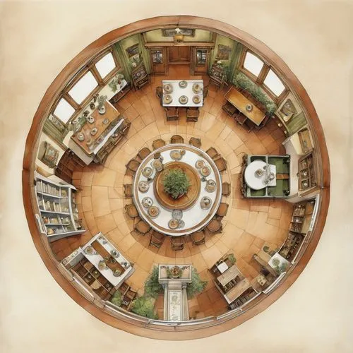 panopticon,stereographic,vastu,karchner,round house,orrery,Illustration,Realistic Fantasy,Realistic Fantasy 14