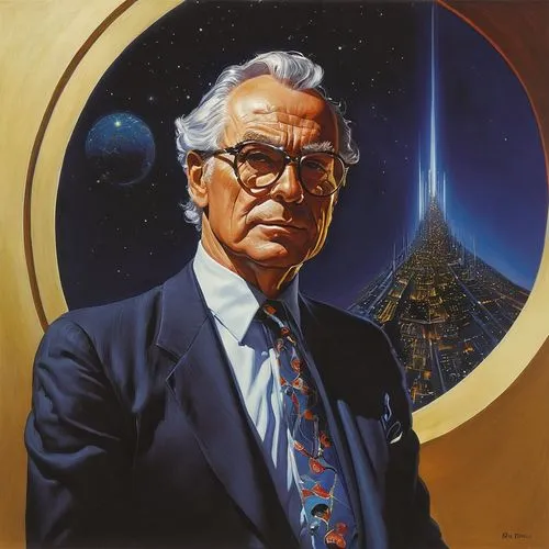 Ronald Bartel,an old man in a suit sits in front of the image,mcquarrie,hildebrandt,erdos,heseltine,asimov,goldwater,Conceptual Art,Fantasy,Fantasy 04