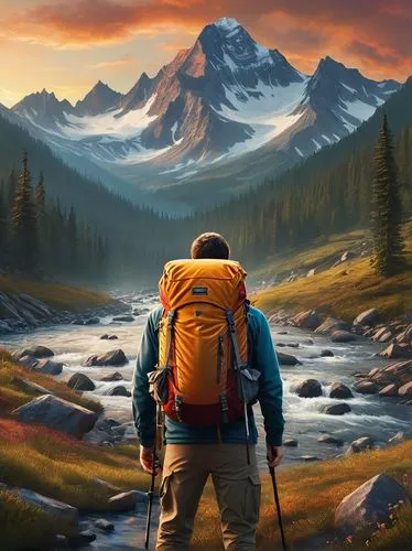 backpacking,mountain guide,hiking equipment,free wilderness,the spirit of the mountains,hiker,world digital painting,fjäll,mountain sunrise,mountain hiking,the wanderer,explorer,wilderness,digital nomads,mountain scene,travelers,mountain world,mountaineers,backpacker,explore,Conceptual Art,Fantasy,Fantasy 20