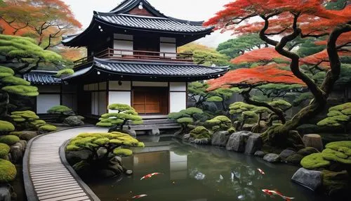 japan garden,asian architecture,japanese garden,japan landscape,japanese garden ornament,japon,japanese art,koi pond,beautiful japan,japanese zen garden,japanese-style room,japanese shrine,zen garden,teahouse,japanese background,kyoto,ryokans,heian,japans,world digital painting,Illustration,Paper based,Paper Based 20