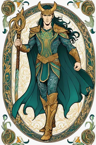 loki,zodiac sign libra,zodiac sign leo,male elf,sterntaler,laurel wreath,caerula,alaunt,frame border illustration,heroic fantasy,green dragon,nelore,libra,cymric,arcanum,link,elven,king caudata,male character,hamelin,Illustration,Retro,Retro 13