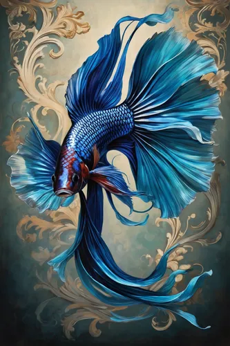 siamese fighting fish,ornamental fish,betta splendens,blue fish,fighting fish,blue peacock,blue angel fish,betta fish,koi fish,betta,blue stripe fish,merfolk,the zodiac sign pisces,oriental painting,pisces,beautiful fish,god of the sea,tropical fish,koi,sea raven,Art,Classical Oil Painting,Classical Oil Painting 01