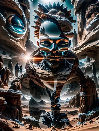 mandelbulb,fractalius,world digital painting,photomanipulation,photo manipulation,image manipulation,3d fantasy,distorted,guards of the canyon,3d background,digital compositing,biomechanical,planet eart,fantasy art,timna park,photoshop manipulation,art background,digital creation,poseidon god face,alien planet