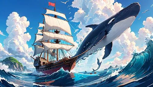 sea sailing ship,friendship sloop,tallship,ship releases,sail ship,sea fantasy,nautical banner,galleon ship,full-rigged ship,scarlet sail,sails,tall ship,victory ship,sloop-of-war,longship,pirate ship,sailing ship,humpback whale,steam frigate,caravel,Anime,Anime,Traditional