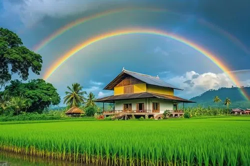 double rainbow,rainbow background,rainbow colors,rainbow,pot of gold background,arcobaleno,rainbows,inle,paddy field,rainbow bridge,ricefield,colors rainbow,thailands,splendid colors,home landscape,thailand,indonesia,tailandia,rainbow pattern,thai temple,Photography,General,Realistic