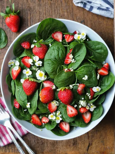 salad of strawberries,spinach salad,strawberries in a bowl,insalata caprese,summer foods,caprese salad,garden salad,farmer's salad,strawberry plant,strawberries,side salad,cut salad,healthy food,swiss chard,caprese,strawberries cake,green salad,mock strawberry,strawberry dessert,salad,Illustration,Realistic Fantasy,Realistic Fantasy 31