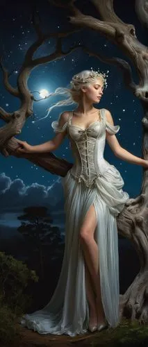 faerie,fantasy picture,faery,dryad,the night of kupala,queen of the night,the enchantress,fantasy art,fairy queen,moonbeam,lady of the night,celtic woman,sorceress,fairies aloft,fantasy woman,fairy tale character,rosa 'the fairy,moonlit night,fae,moonlit,Art,Classical Oil Painting,Classical Oil Painting 05