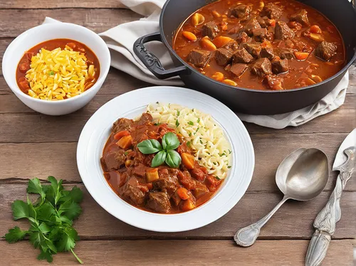 Immerse yourself in the flavors of Eastern Europe with a traditional beef goulash,beef goulash,goulash,chili con carne,jalfrezi,cholent,feijoada,chicken paprikash,bolognese sauce,étouffée,beef bourgui