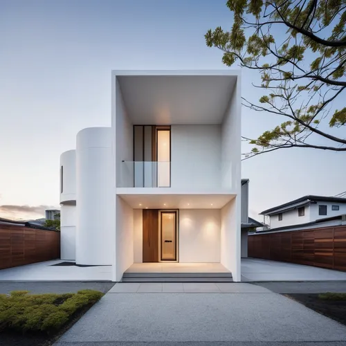 Design modern Japanese architecture with sleek lines, minimalist interiors, and innovative materials. Craft a contemporary atmosphere for a sophisticated and urban space.,modern architecture,cubic hou