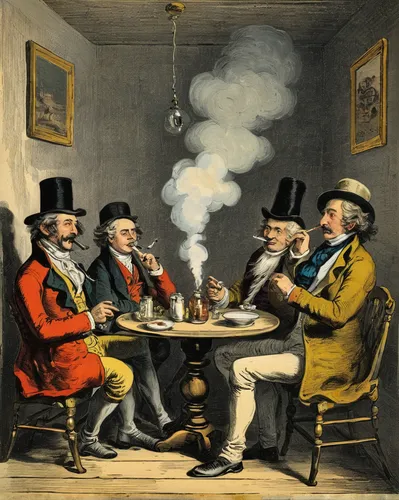 tea party,chess men,pipe smoking,chess game,poker table,british tea,tea service,drinking party,round table,bellow's smoker,playing cards,card game,game illustration,cigars,english draughts,gunpowder tea,apéritif,tea drinking,men sitting,napoleon iii style,Art,Classical Oil Painting,Classical Oil Painting 39