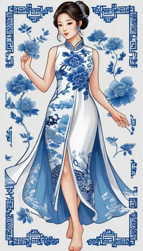 blue and white china,oriental princess,oriental painting,white and blue china,ao dai,chinese art,wuchang,oriental girl,blue and white porcelain,rou jia mo,chinese style,siu mei,xiaochi,blue and white,china southern airlines,jasmine blue,xing yi quan,zui quan,jiaozi,oriental,Unique,Design,Sticker