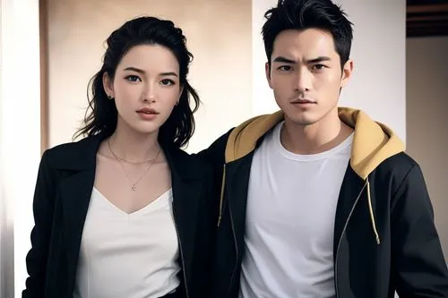 A couple dress in black ,a man and woman standing next to each other,lakorn,boonsong,teledrama,korean drama,pakorn,mandopop