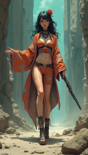 sango,kurenai,cave girl,inuyasha,ribic,sorceress,Illustration,Realistic Fantasy,Realistic Fantasy 29