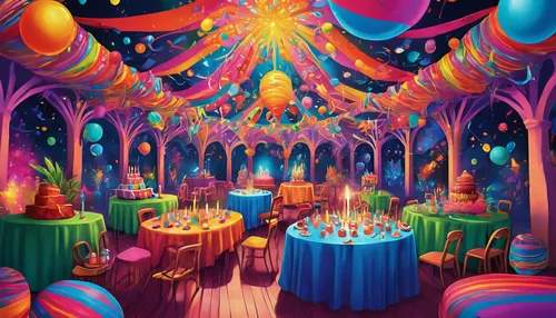 circus tent,carnival tent,colorful balloons,party decoration,party decorations,happy birthday balloons,birthday party,happy birthday background,birthday banner background,candy cauldron,rainbow color balloons,birthday background,psychedelic art,star balloons,fairy world,kids party,baloons,ballroom,dandelion hall,gypsy tent,Illustration,Realistic Fantasy,Realistic Fantasy 39