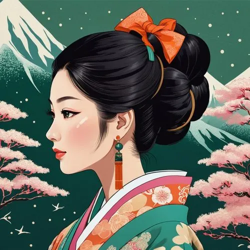 geiko,maiko,geisha,geisha girl,cool woodblock images,japanese art,Unique,3D,Isometric