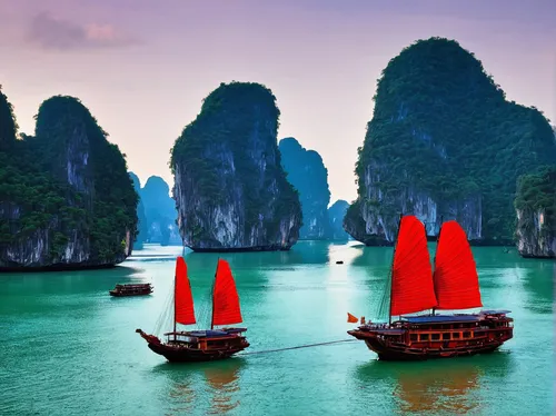 halong bay,phang nga bay,viet nam,boat landscape,southeast asia,sailing ships,teal blue asia,fishing boats,sailing boats,vietnam's,vietnam,small boats on sea,floating huts,row boats,khao phing kan,long-tail boat,vietnam vnd,ham ninh,wooden boats,sailing-boat,Conceptual Art,Fantasy,Fantasy 18