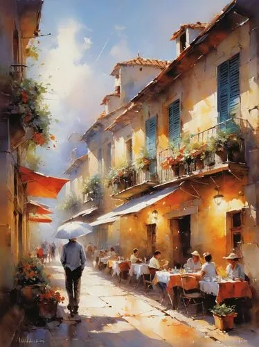 italian painter,trattoria,guardi,provence,provencal,watercolor cafe,Conceptual Art,Oil color,Oil Color 03