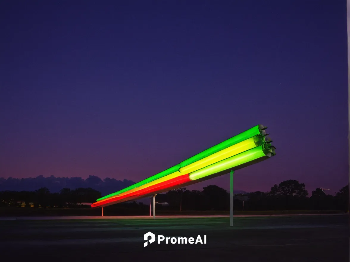 Flyby at dusk,electric gas station,gas-station,e-gas station,neon arrows,gas station,neon sign,traffic lamp,petrol pump,fluorescent lamp,drive in restaurant,automotive parking light,light posts,illumi