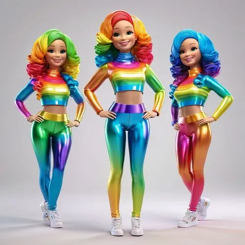 female rainbow mannequin, articulated joints, shiny rainbow plastic exterior, tight clothes, mannequin seams, friendly, smiling happily, approvachable, greeting,fashion dolls,cmc,stooshe,designer doll