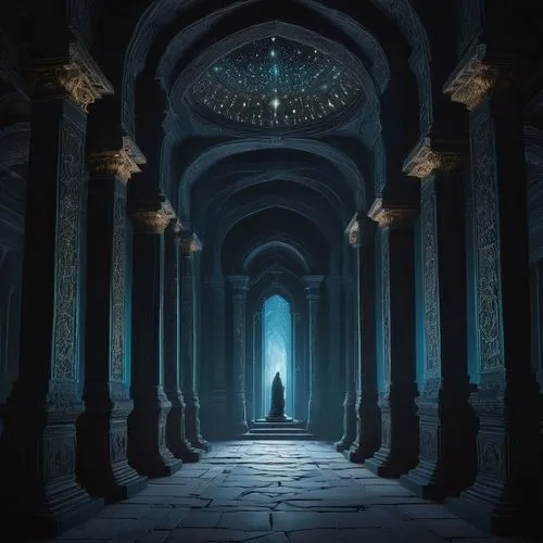 hall of the fallen,theed,mihrab,ghudayer,labyrinthian,pillars,hrab,jotunheim,passage,valar,tunheim,corridors,seregil,kanawa,illumination,khandaq,prospal,lair,hallway,sanctum,Illustration,Realistic Fantasy,Realistic Fantasy 05