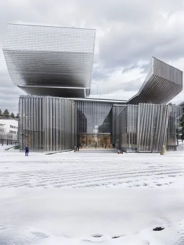 futuristic art museum,olympia ski stadium,archidaily,ski facility,metal cladding,performing arts center,cubic house,school design,soumaya museum,futuristic architecture,cube stilt houses,christ chapel,snow shelter,3d rendering,snow roof,snow house,kettunen center,concert hall,winter house,kirrarchitecture,Architecture,Large Public Buildings,Nordic,Nordic Modernism