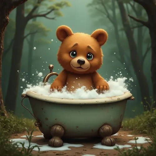 cute bear,taking a bath,bathing,little bear,water bath,teddy bear waiting,Photography,General,Realistic