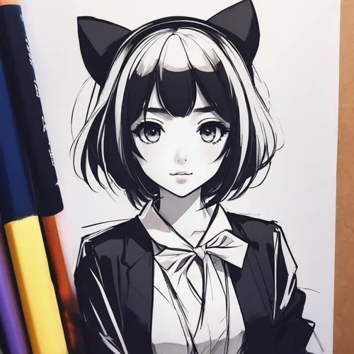 drawing cat,black pencils,cat ears,domestic short-haired cat,pencil frame,study,copic,pencil case,black cat,pen,doodle cat,pencil icon,piko,chara,ink pen,colorful doodle,index cards,beautiful pencil,ballpen,markers,Conceptual Art,Fantasy,Fantasy 19