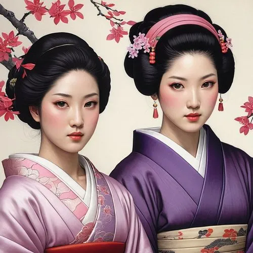 geishas,geisha,geiko,geisha girl,maiko,arhats,Art,Artistic Painting,Artistic Painting 48