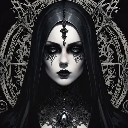 gothic portrait,gothic woman,lacrimosa,priestess,hecate,malefic,mediatrix,gothic style,gothic,arachne,beheshti,grimoire,neverthless,goth woman,dark gothic mood,estess,moonsorrow,abaddon,mirror of souls,dark art,Illustration,Realistic Fantasy,Realistic Fantasy 46