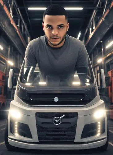 CYBERTECH truck driver in the background of the image a Volvo brand truck, DEFINE EACH IDENTITY, IN FILM VERSION, OCTANE RENDER, CINEMATICSTILL
,suv headlamp,automotive lighting,audi a2,nikola,headlig