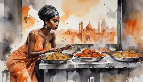 tandoor,indian spices,tandoori,indian food,calcutta,spice market,spice souk,langar,curries,oil painting on canvas,indian art,cuisines,indienne,mediterranean cuisine,padsha,watercolor paris,east indian,spices,african woman,tagine,Illustration,Realistic Fantasy,Realistic Fantasy 21